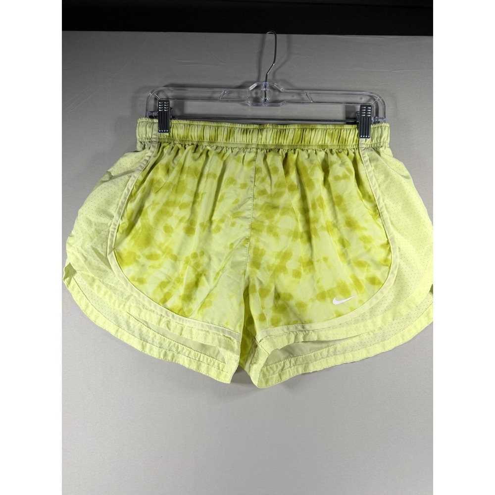 Nike Dri-FIT Women Running Shorts Lime Green Tie Dye Perforated Size L Large